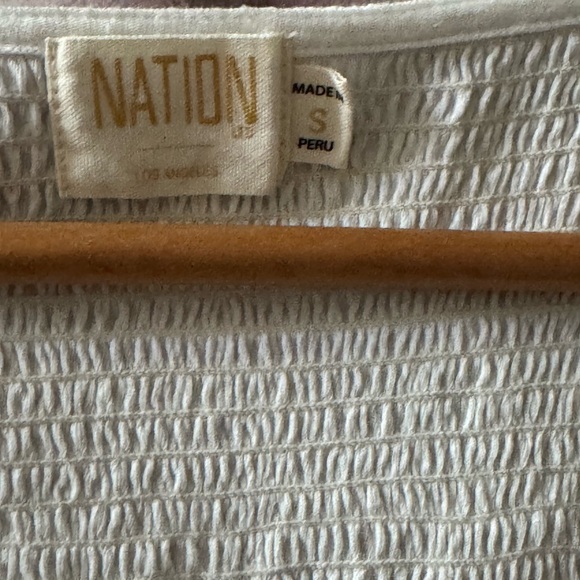 Nation Ltd Ladies White Top Popper Front Shirred Elastic Puff Sleeves Size S - Picture 3 of 9